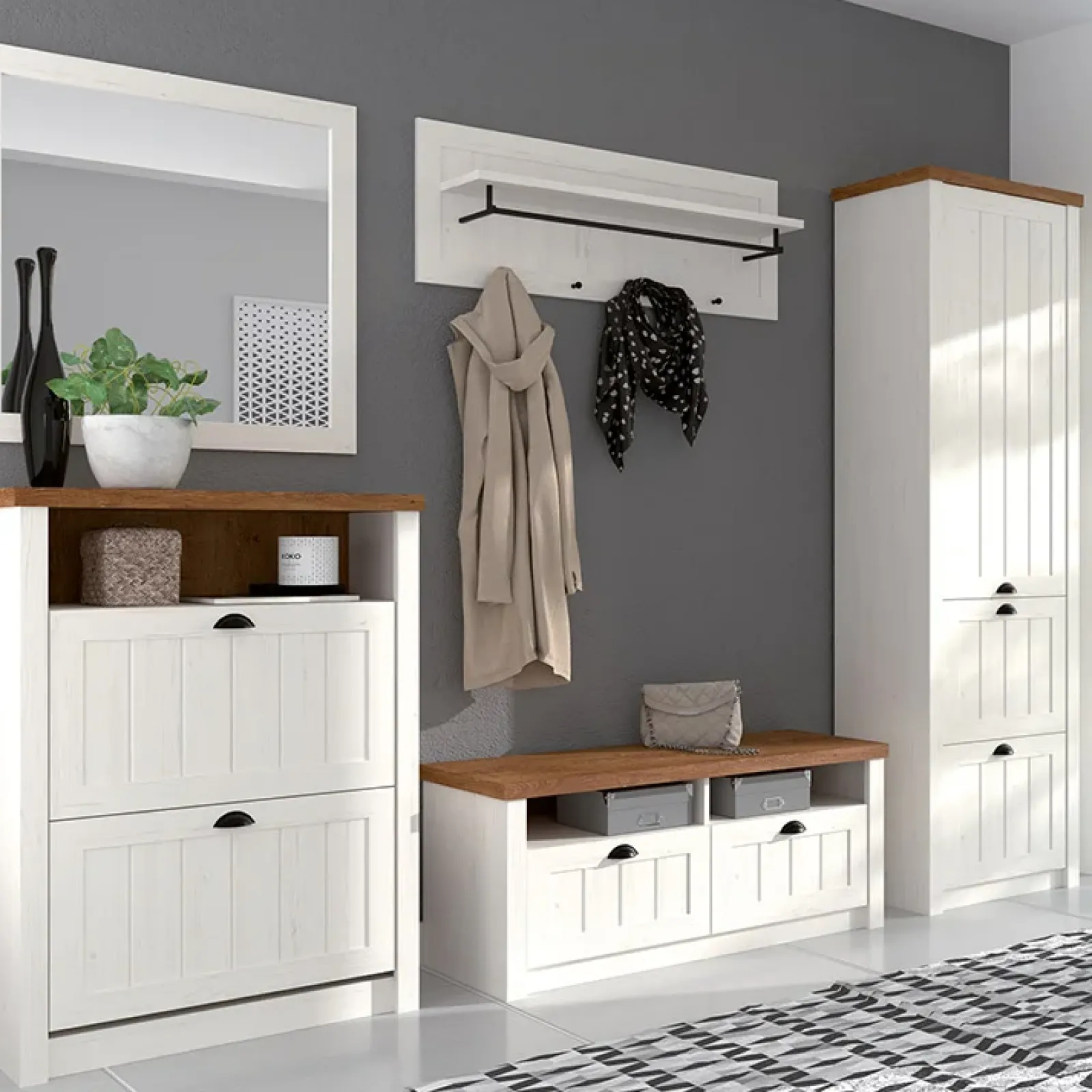 Garnero Arredamenti Mensole E Pensili-Alzata per credenza 130x111h cm 9 vani bianco frassinato rovere Provenza