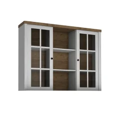 Garnero Arredamenti Mensole E Pensili|Vetrinette-Alzata per credenza 130x111h cm 9 vani con vetrina bianco frassinato rovere Provenza