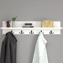 Garnero Arredamenti Appendiabiti E Attaccapanni|Appendiabiti E Attaccapanni-Appendiabiti da parete 80x18cm con mensola Makira Bianco