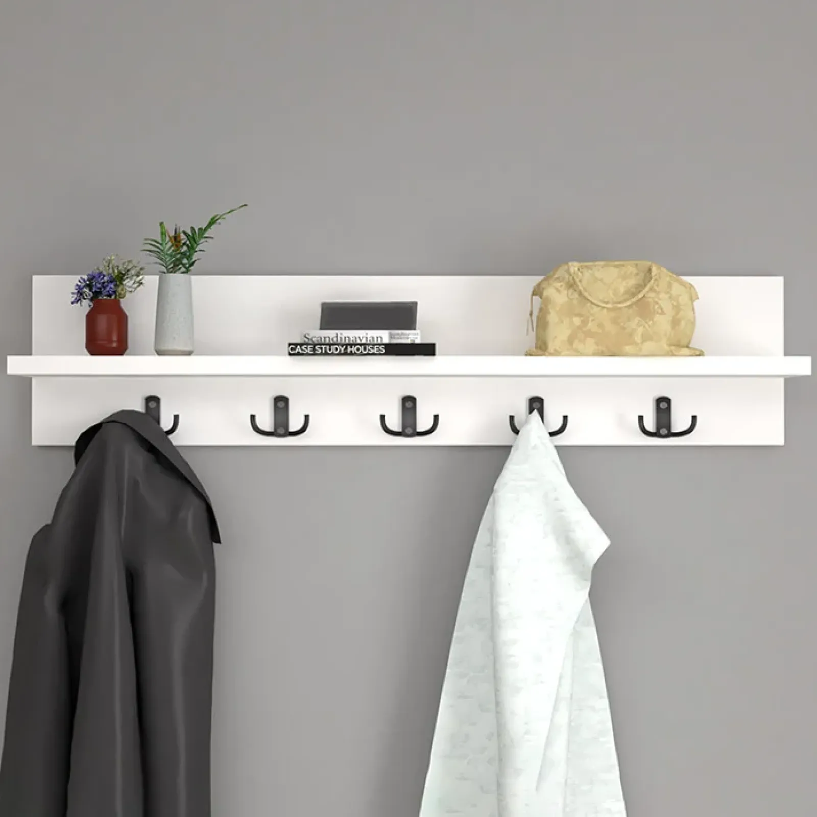 Garnero Arredamenti Appendiabiti E Attaccapanni|Appendiabiti E Attaccapanni-Appendiabiti da parete 80x18cm con mensola Makira Bianco