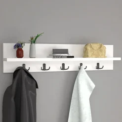 Garnero Arredamenti Appendiabiti E Attaccapanni|Appendiabiti E Attaccapanni-Appendiabiti da parete 80x18cm con mensola Makira Bianco