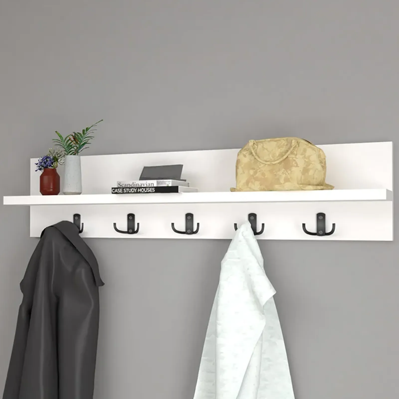 Garnero Arredamenti Appendiabiti E Attaccapanni|Appendiabiti E Attaccapanni-Appendiabiti da parete 80x18cm con mensola Makira Bianco