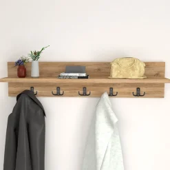 Garnero Arredamenti Appendiabiti E Attaccapanni|Appendiabiti E Attaccapanni-Appendiabiti da parete 80x18h cm con mensola Makira Rovere