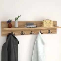 Garnero Arredamenti Appendiabiti E Attaccapanni|Appendiabiti E Attaccapanni-Appendiabiti da parete 80x18h cm con mensola Makira Rovere