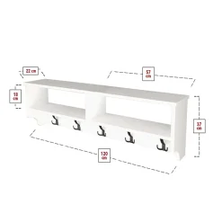 Garnero Arredamenti Appendiabiti E Attaccapanni|Appendiabiti E Attaccapanni-Appendiabiti da parete 120x37h cm con vani Fionia Bianco