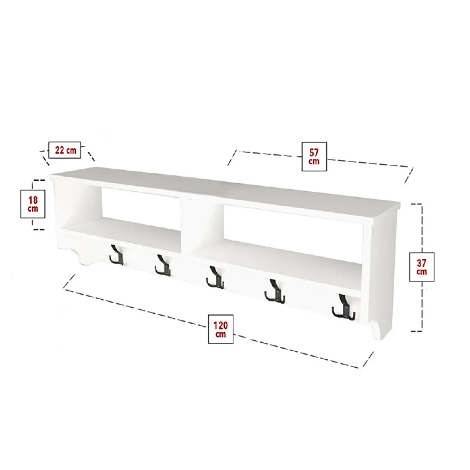 Garnero Arredamenti Appendiabiti E Attaccapanni|Appendiabiti E Attaccapanni-Appendiabiti da parete 120x37h cm con vani Fionia Bianco