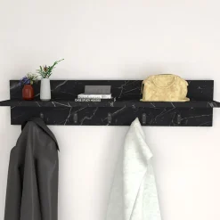 Garnero Arredamenti Appendiabiti E Attaccapanni|Appendiabiti E Attaccapanni-Appendiabiti da parete 80x18h cm con mensola effetto marmo Makira Marmo Nero