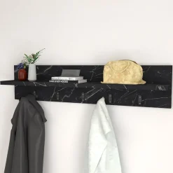 Garnero Arredamenti Appendiabiti E Attaccapanni|Appendiabiti E Attaccapanni-Appendiabiti da parete 80x18h cm con mensola effetto marmo Makira Marmo Nero