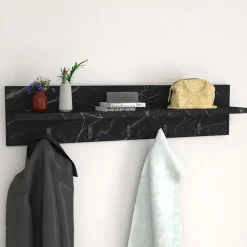 Garnero Arredamenti Appendiabiti E Attaccapanni|Appendiabiti E Attaccapanni-Appendiabiti da parete 80x18h cm con mensola effetto marmo Makira Marmo Nero
