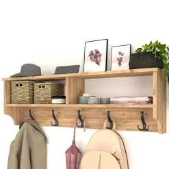 Garnero Arredamenti Appendiabiti E Attaccapanni|Appendiabiti E Attaccapanni-Appendiabiti da parete 120x37h cm con vani Fionia Rovere