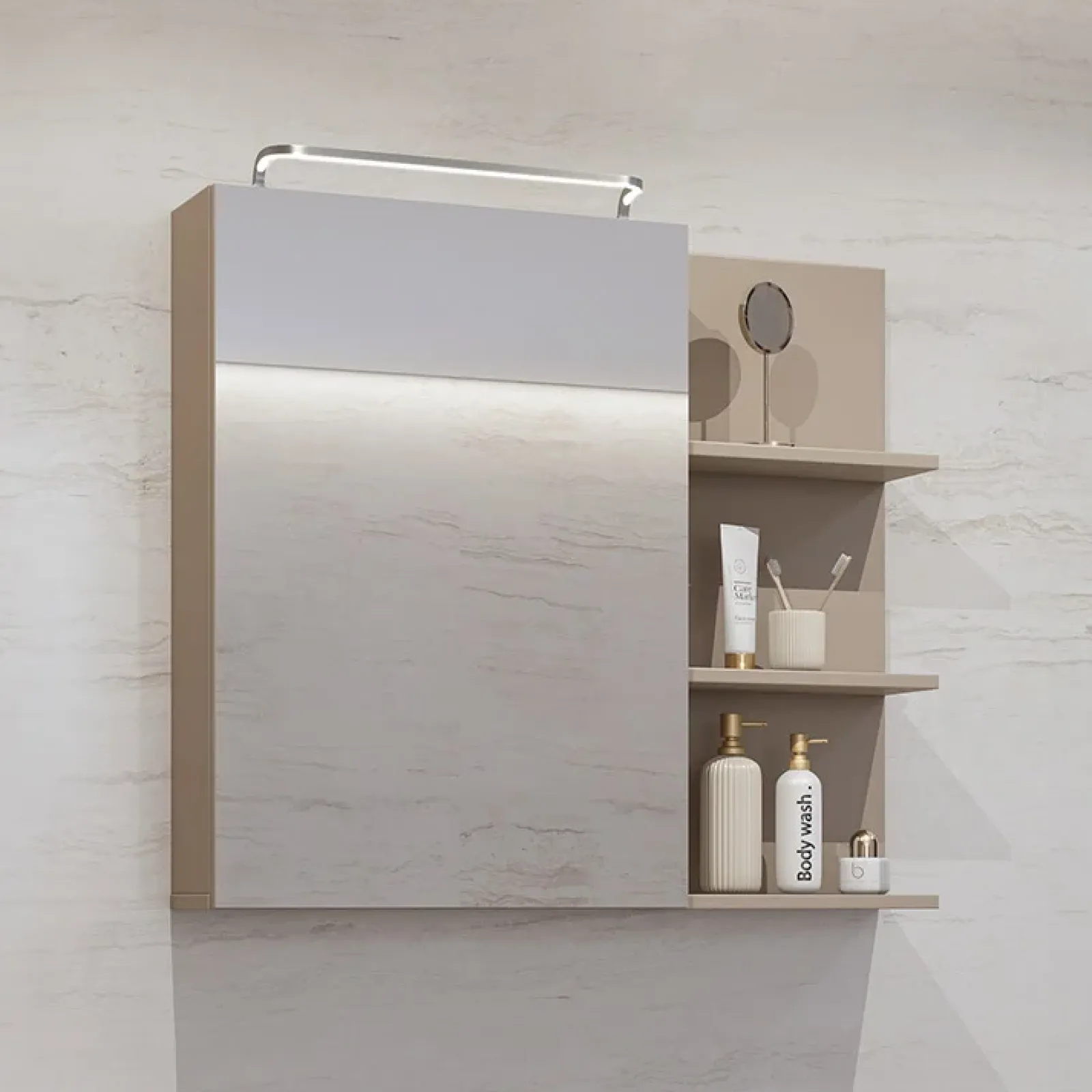 Garnero Arredamenti Specchi|Specchi-Armadietto bagno con specchio 78x71h cm 1 anta 3 mensole Linda Tortora