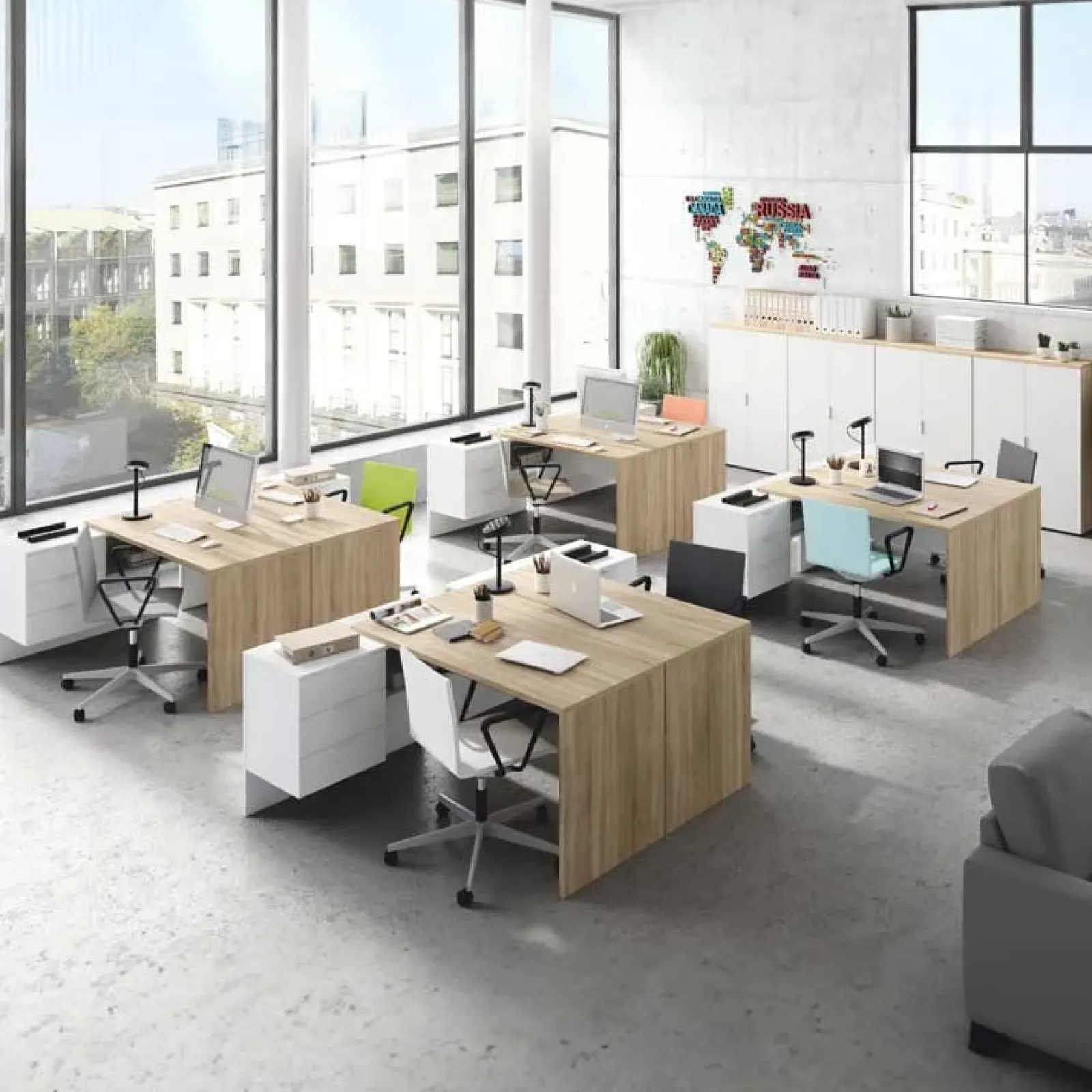 Garnero Arredamenti Armadi Ufficio-Armadietto ufficio 80x119h cm 2 ante rovere bianco opaco Work