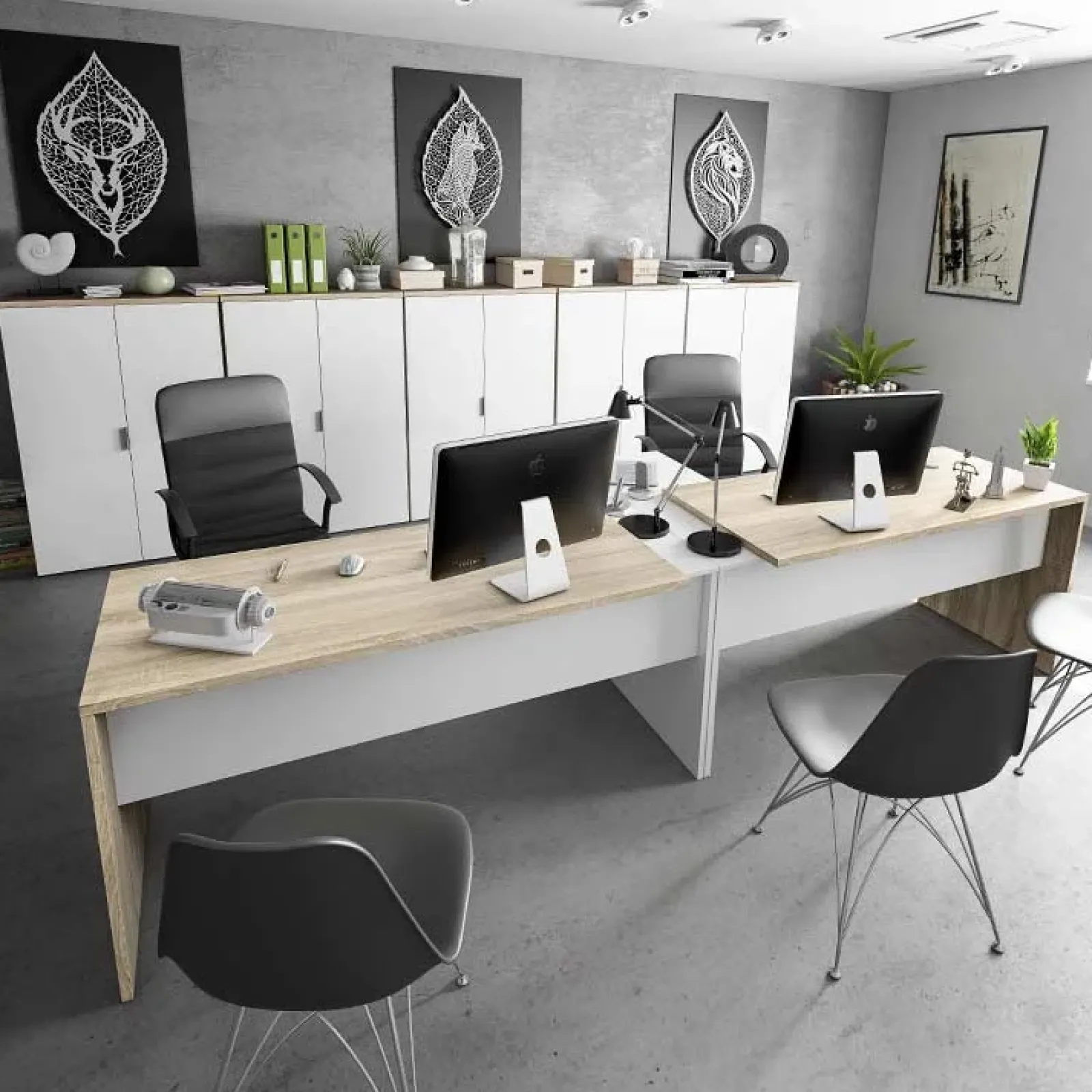 Garnero Arredamenti Armadi Ufficio-Armadietto ufficio 80x119h cm 2 ante rovere bianco opaco Work