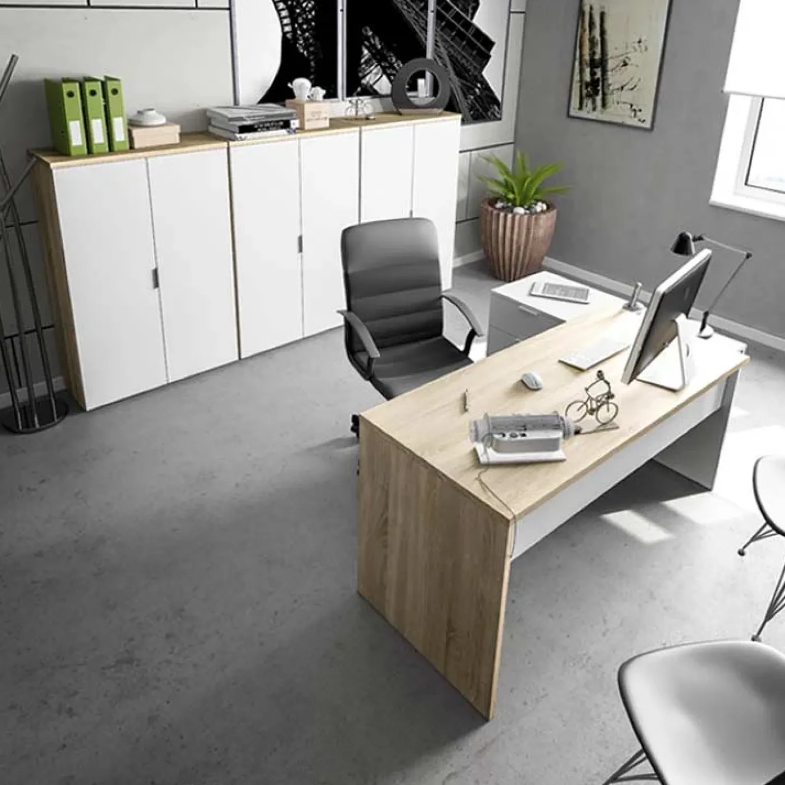 Garnero Arredamenti Armadi Ufficio-Armadietto ufficio 80x119h cm 2 ante rovere bianco opaco Work