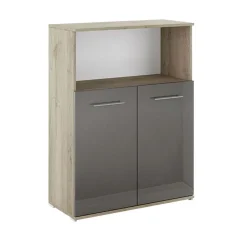 Garnero Arredamenti Cassettiere Ufficio|Cassettiera-Armadietto ufficio 80x106h cm 2 ante moderno rovere antracite lucido Time C Rovere - Antracite