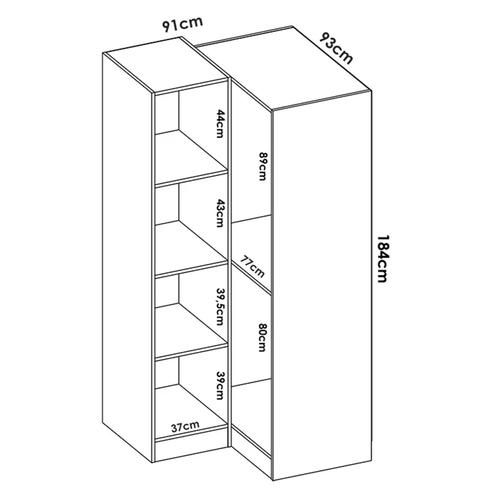 Garnero Arredamenti Armadio Ante Battenti|Guardaroba-Armadio angolare 174x184h cm con ante e cassetti legno rovere Juan