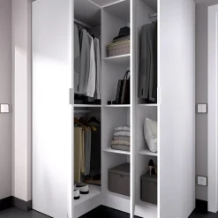 Garnero Arredamenti Armadio Ante Battenti|Guardaroba-Armadio angolare 133x184h cm con barra appendiabiti legno bianco Juan