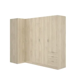 Garnero Arredamenti Armadio Ante Battenti|Guardaroba-Armadio angolare 214x184h cm con ante e cassetti legno rovere Juan