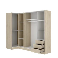 Garnero Arredamenti Armadio Ante Battenti|Guardaroba-Armadio angolare 214x184h cm con ante e cassetti legno rovere Juan