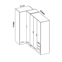 Garnero Arredamenti Armadio Ante Battenti|Guardaroba-Armadio angolare 214x184h cm con ante e cassetti legno rovere Juan