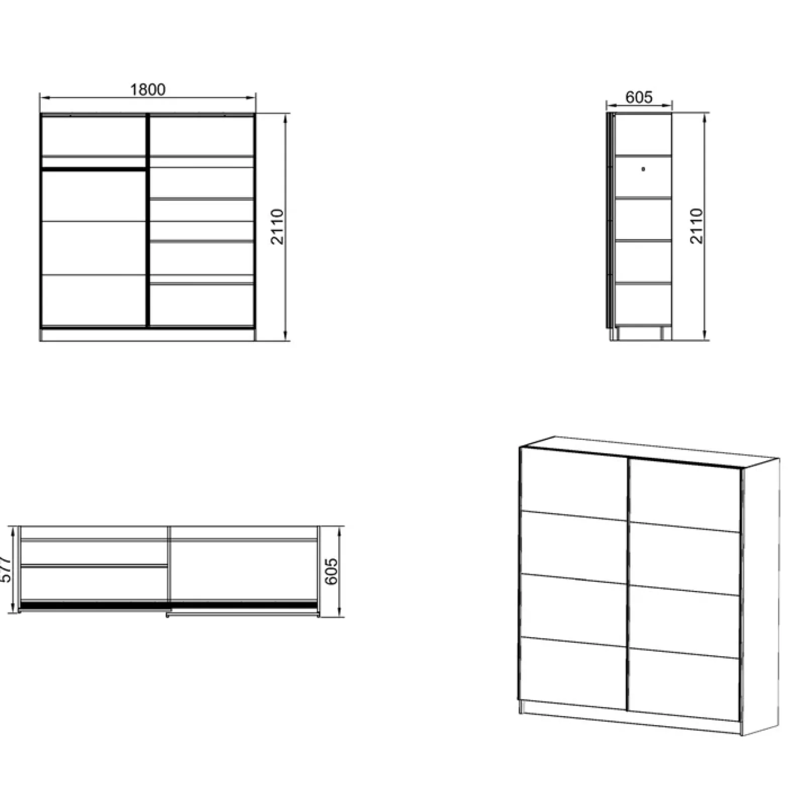 Garnero Arredamenti Armadio Ante Scorrevoli-Armadio ante scorrevoli Arturo 180 cm quercia