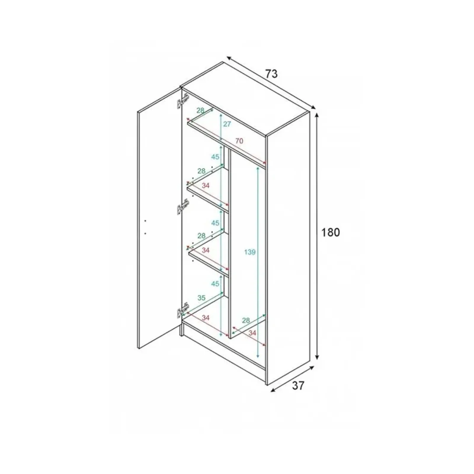 Garnero Arredamenti Armadi E Madie Ingresso|Armadio Ante Battenti-Armadio ingresso 73x180h cm 2 ante battenti multiuso bianco opaco Corie