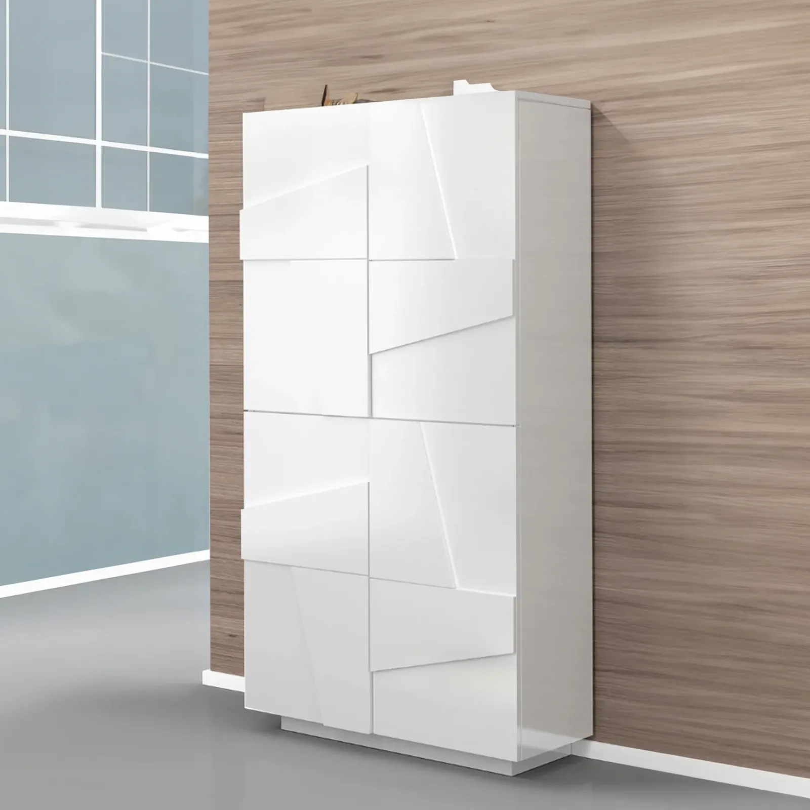 Garnero Arredamenti Scarpiere E Cassepanche|Scarpiere-Armadio scarpiera 80x168h cm 4 ante Zenzero Bianco Lucido