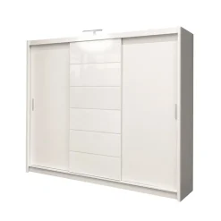 Garnero Arredamenti Armadio Ante Scorrevoli|Guardaroba-Armadio scorrevole 250x215h cm 3 ante moderno cassetti e led bianco Larissa