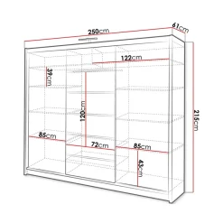 Garnero Arredamenti Armadio Ante Scorrevoli|Guardaroba-Armadio scorrevole 250x215h cm 3 ante moderno cassetti e led bianco Larissa