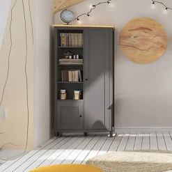 Garnero Arredamenti Armadi Soggiorno|Guardaroba-Armadio soggiorno 106x203h cm 4 vani giorno nero grafite rovere chiaro Holga