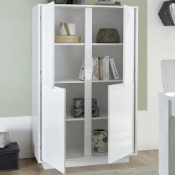 Garnero Arredamenti Armadi Soggiorno|Guardaroba-Armadio soggiorno 92x145h cm 4 ante soggiorno bianco lucido Spirit