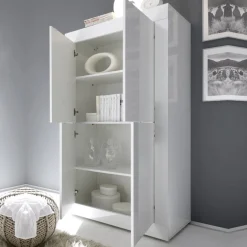 Garnero Arredamenti Armadi Soggiorno|Credenze Moderne-Armadio soggiorno 102x162h cm 4 ante moderno Eternity Bianco Lucido