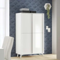 Garnero Arredamenti Armadi Soggiorno|Credenza Alta-Armadio soggiorno 104x174h cm 4 ante moderno Tosca Bianco Lucido