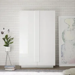 Garnero Arredamenti Armadi Soggiorno|Guardaroba-Armadio soggiorno 120x193h cm 2 ante moderno bianco laccato lucido Alvarez Bianco Lucido