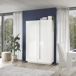 Garnero Arredamenti Armadi Soggiorno|Guardaroba-Armadio soggiorno 120x193h cm 2 ante moderno bianco laccato lucido Alvarez Bianco Lucido