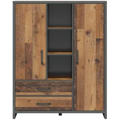 Garnero Arredamenti Armadio Ante Battenti|Armadi Soggiorno-Armadio soggiorno 120x150h cm 2 ante 2 cassetti stile soft rovere scuro nero Urbania