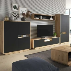 Garnero Arredamenti Armadi Soggiorno|Guardaroba-Armadio soggiorno 92x181h cm 3 ante moderno nero opaco rovere Esmond