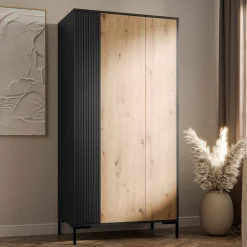 Garnero Arredamenti Armadi Soggiorno|Credenze Moderne-Armadio soggiorno 90x184h cm 2 ante rovere nero Duble