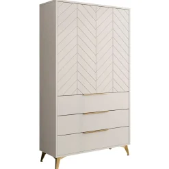 Garnero Arredamenti Armadio Ante Battenti|Armadi Soggiorno-Armadio soggiorno 104x180h cm 2 ante 6 cassetti beige con frontali serigrafati Miriam