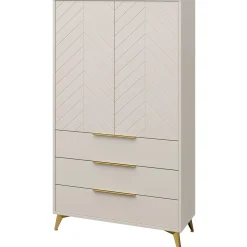 Garnero Arredamenti Armadio Ante Battenti|Armadi Soggiorno-Armadio soggiorno 104x180h cm 2 ante 6 cassetti beige con frontali serigrafati Miriam