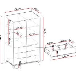 Garnero Arredamenti Armadio Ante Battenti|Armadi Soggiorno-Armadio soggiorno 104x180h cm 2 ante 6 cassetti beige con frontali serigrafati Miriam
