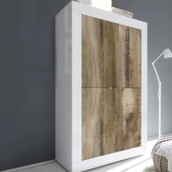 Garnero Arredamenti Armadi Soggiorno|Guardaroba-Armadio soggiorno 102x162h cm 4 ante moderno bianco lucido pero Eternity Rovere - Bianco Lucido