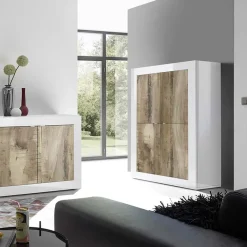 Garnero Arredamenti Armadi Soggiorno|Guardaroba-Armadio soggiorno 102x162h cm 4 ante moderno bianco lucido pero Eternity Rovere - Bianco Lucido