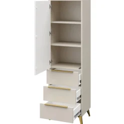 Garnero Arredamenti Armadio Ante Battenti|Armadi Soggiorno-Armadio soggiorno 54x180h cm 1 anta 6 cassetti beige con frontali serigrafati Miriam