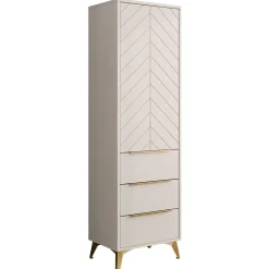 Garnero Arredamenti Armadio Ante Battenti|Armadi Soggiorno-Armadio soggiorno 54x180h cm 1 anta 6 cassetti beige con frontali serigrafati Miriam