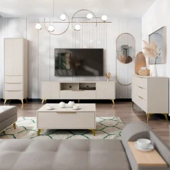 Garnero Arredamenti Armadio Ante Battenti|Armadi Soggiorno-Armadio soggiorno 54x180h cm 1 anta 6 cassetti beige con frontali serigrafati Miriam