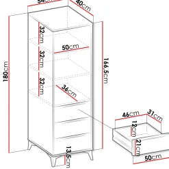 Garnero Arredamenti Armadio Ante Battenti|Armadi Soggiorno-Armadio soggiorno 54x180h cm 1 anta 6 cassetti beige con frontali serigrafati Miriam