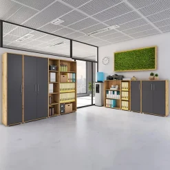 Garnero Arredamenti Armadi Ufficio-Armadio ufficio 79x118h cm 2 ante rovere grafite Woody Grafite - Rovere Rustico