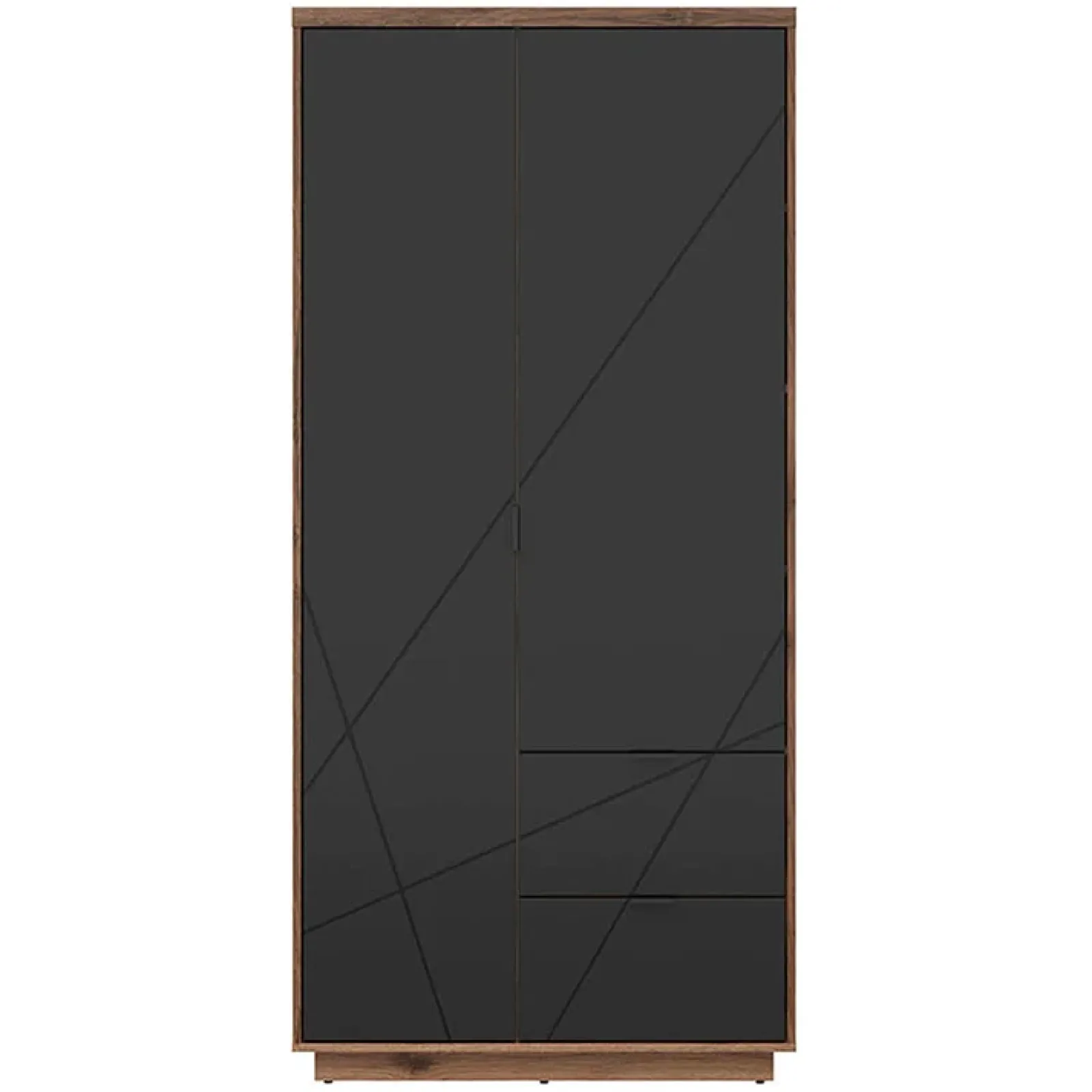 Garnero Arredamenti Armadio Ante Battenti|Guardaroba-Armadio 94x201h cm 2 ante 2 cassetti rovere scuro nero opaco Elin