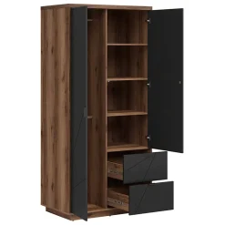 Garnero Arredamenti Armadio Ante Battenti|Guardaroba-Armadio 94x201h cm 2 ante 2 cassetti rovere scuro nero opaco Elin